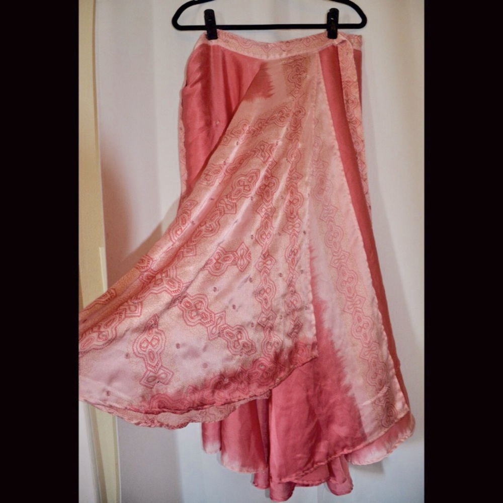INDIAN SILK REVERSIBLE SARI WRAP SKIRT DRESS OS